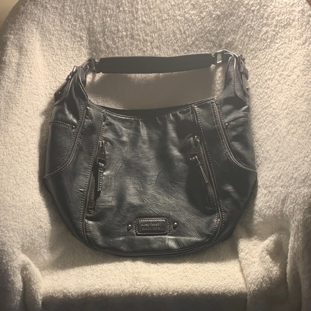 Nine West Charcoal Hobo Bag with Zipper Details